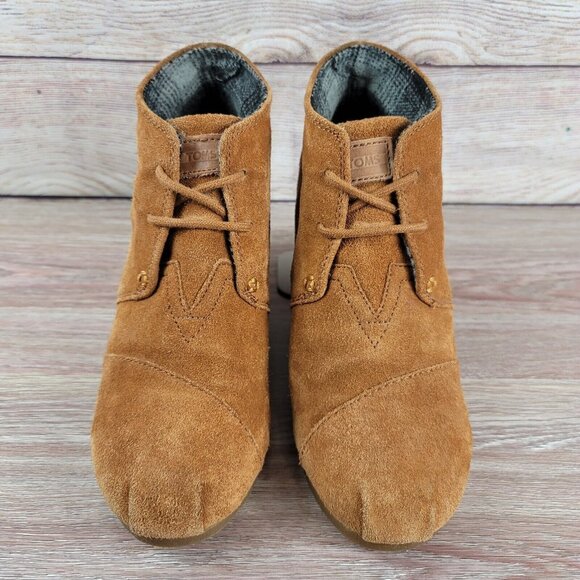 Toms Desert Hidden Wedge Ankle Booties Women's Size 8 Suede Lace Heel Shoes - Picture 3 of 11